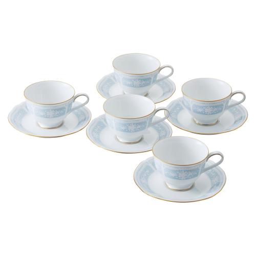 Noritake ノリタケ カップ ソーサー セット コーヒー ティー 兼用 220cc レースウッドゴールド 5客 ブルー ファインポーセレン H9587A/1507