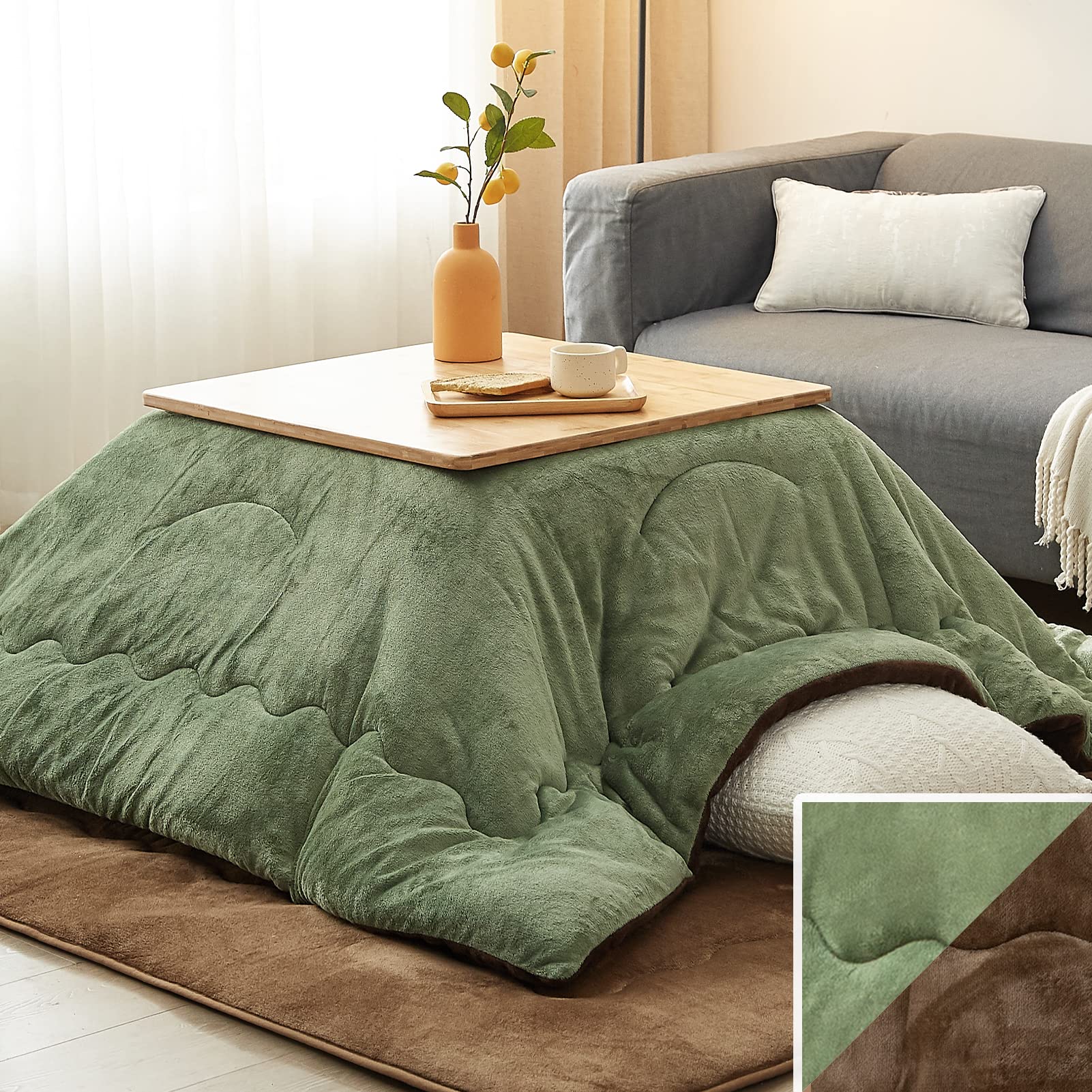 VK Living こたつ布団 正方形 単品185×185cm 中綿1.5kg SUPER HOT 発熱綿使用+Lock Heat速暖発熱繊維 撥水加工 ポケット付き フィットキルト こたつ掛け布団 