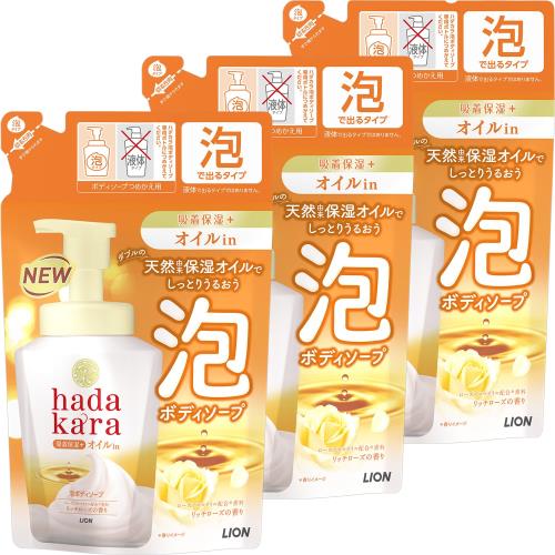 hadakaraハダカラ ボディソープ 泡 ローズガーデンの香り 詰め替え 420ml×3個 オイルインタイプ泡ボディーソープ 420ミリリットル x 3