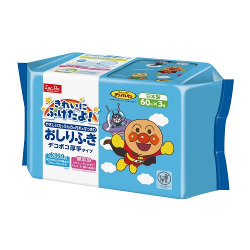 レックLEC 純水ベビーケア アンパンマン 純水99.9% おしりふき デコボコ 厚手 シート 弱酸性 赤ちゃん 日本製 60枚×3個 180枚
