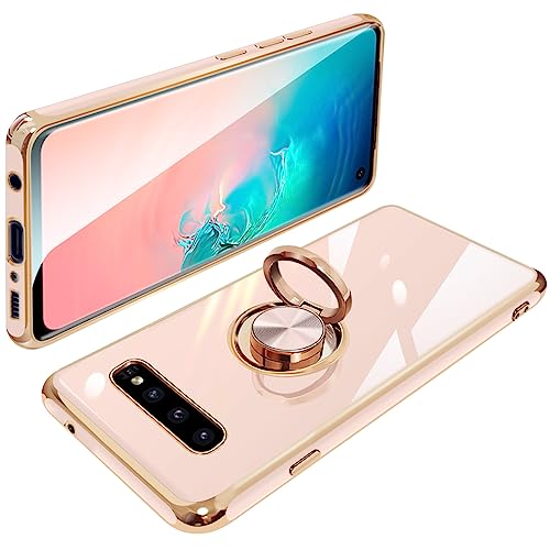 Galaxy S10 ケース リング付き SC-03L SCV41 ギャラクシーS10 リング カバー 耐衝撃 TPU 携帯カバー シリコン スタンド機能付き 360回転車載ホルダー肉ピンク