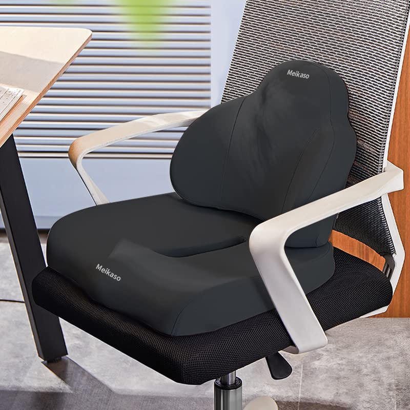 Meikaso シートクッション 2点セット座布団 低反発 ファッション まくらランバーサポート アップグレード ハイエンド 人間工学 腰痛 お尻 骨盤サポート 運転 背もたれ 腰当て 車用品 オフィ