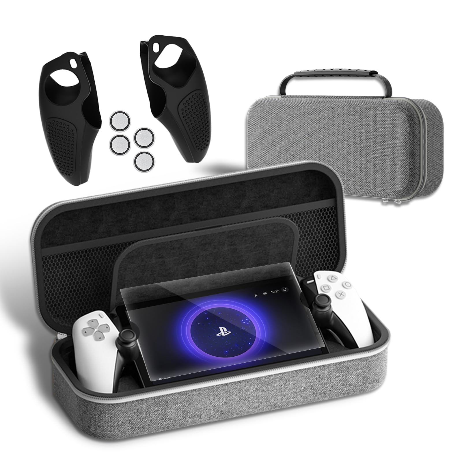 SPOSING4点セットPSポータブル ケース PS5 Portal 収納バッグ Play Station Portal専用収納ケース+ハンドルシリコンケース+コントローラー保護カバー+PS Port