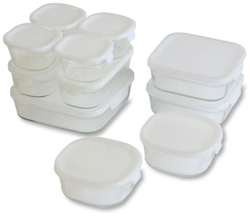 iwaki(イワキ) 耐熱 ガラス 保存容器 角型 パックレンジ 11点セット ホワイト 200ml × 4個 / 450ml × 2個 / 500ml × 2個 / 800ml × 2個 / 120