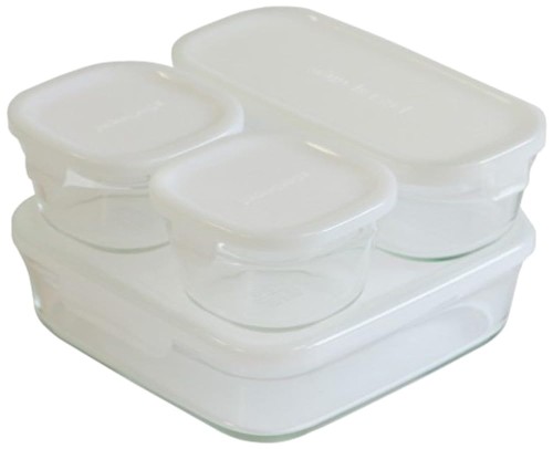 iwaki(イワキ) 耐熱 ガラス 保存容器 角型 パックレンジ 4点セット ホワイト 200ml × 2個 / 500ml × 1個 / 1200ml × 1個 PS-PRN-4W2