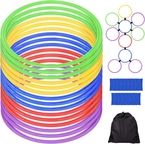 JESSFAR ケンケンパ 28cm 15本セット ケンケンパリング 屋内 外遊び 運動 輪っか けんけんぱ トレーニング用品 スピードリング サッカー バランス感覚 練習リングフラット 遊び 輪っか