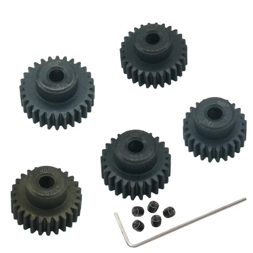 5パック鋼48Pピニオンギアセット24T 25T 26T 27T 28Tネジ付き for 3.175mm（1/8インチ）シャフト1/10 RCカーブラシレスブラシモーター用 (24T 25T 26T 