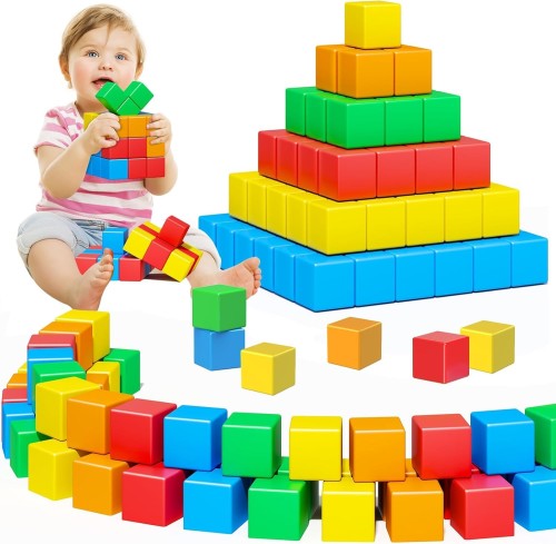 HIWO マグネットキューブ マグネットブロック キューブ 53PCS 30mm 立体パズル 積み木 知育玩具 3D おもちゃ 図形 算数 立方体 マグネット 脳トレ 初期教育 STEM 教育キット 