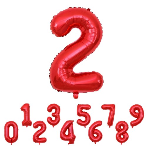 レッド 誕生日 数字 バルーン 1PCS 赤い ナンバー バルーン 2 ハッピーバースデー バルーン 2歳 誕生日 数字 バルーン 32インチ 約80cm アルミ風船 結婚式 記念日 お祝い