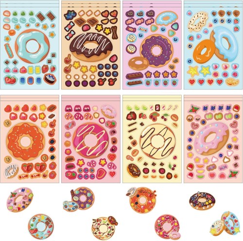 24 枚のドーナツ フェイス ステッカー シート、幼児向けアクティビティ、お子様の誕生日パーティーの記念品、クラフト用品として自分だけのステッカーを作ろう(ドーナツ)