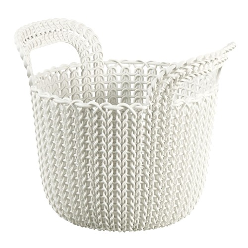 CURVER(カーバー) Knit(ニット) ラウンドバスケット 3L ホワイト かご トレー 書類ケース 小物収納 リサイクルプラスチック製 北欧 お手入れ簡単 CV-005