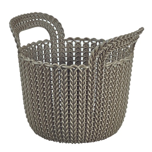 CURVER(カーバー) Knit(ニット) ラウンドバスケット 3L ブラウン かご トレー 書類ケース 小物収納 リサイクルプラスチック製 北欧 お手入れ簡単 CV-006