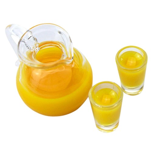 moin moin ミニチュア 1/6 スケール オレンジ ジュース コップ 2つ + ピッチャー セット/ドールの 家具 小物 食器 水入れ 夏 グラス 氷 リアル 2406mini49