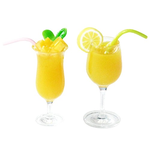 moin moin ミニチュア 1/6 スケール オレンジ ジュース コップ 2つ セット/ドールの 家具 小物 食器 水入れ 夏 グラス 氷 リアル 2406mini46