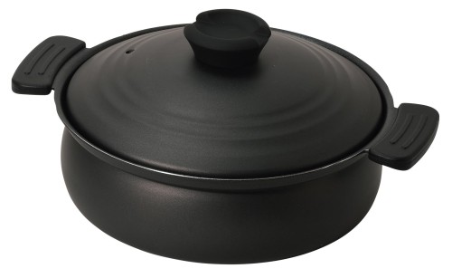 パール金属 軽量 土鍋風卓上鍋 20cm IH対応 ふっ素加工 ブラック HC-464