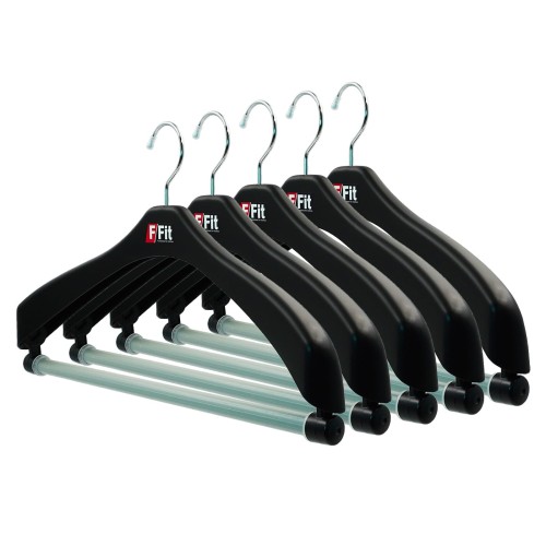 シンコハンガー(Shinkohanger) 衣類用ハンガー F-Fit ジャケット回転式42 5個セット ブラック 日本製 ラック ズボン 洗濯 タオル スラックス バスタオル ネクタイ 頑丈 かたく