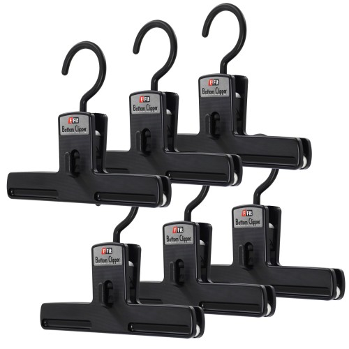 シンコハンガー(Shinkohanger) 衣類用ハンガー F-Fit ボトムクリッパー 6個セット ブラック 日本製 ラック ズボン ピンチ 洗濯 タオル スラックス バスタオル ネクタイ 頑丈 か