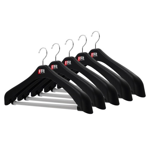 シンコハンガー(Shinkohanger) 衣類用ハンガー F-Fit ジャケット回転式52 5個セット ブラック 日本製 ラック ズボン 洗濯 タオル スラックス バスタオル ネクタイ 頑丈 かたく
