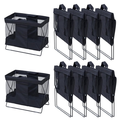 [山善] 収納ボックス Mサイズ 10個セット 荷物置き 収納バスケット メッシュ 折り畳み バッグ 手荷物 収納 かご バスケット 荷物入れ 幅45.5×奥行25×高さ37cm 組立カンタン ブラッ