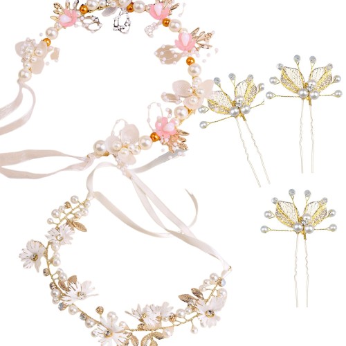 サムコス 髪飾り 3種セット 子供 こども 花 蝶々 リボン ヘアアクセサリー ヘアークリップ ヘアピン カチューシャ 髪留め ヘッドドレス (ピンク)