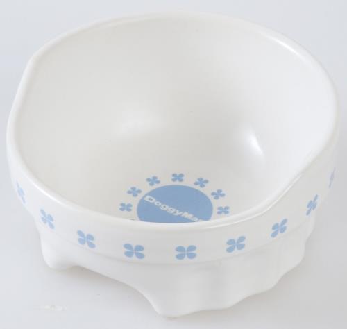 ドギーマン 便利なクローバー陶製食器 ホワイト×パステルブルー 犬用 SS サイズ