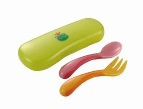 リッチェル おでかけランチくん にぎにぎスプーン・フォーク(ケース付) ピンクイエロー はじめて持たせるのに最適