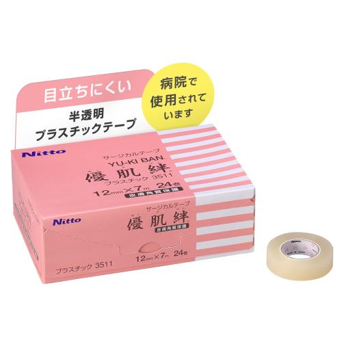 ニトムズ 優肌絆 プラスチック 12mm×7m 24巻入 (品番3511) 肌にやさしい かぶれにくい 手できれいに切れる透明タイプ サージカルテープ 医療用テープ