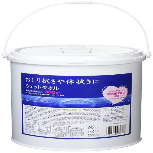 昭和紙工(Shyowa Shiko) ウェットタオル バケツタイプ 本体 300枚 ホワイト 約縦17×横20×厚さ0.1cm