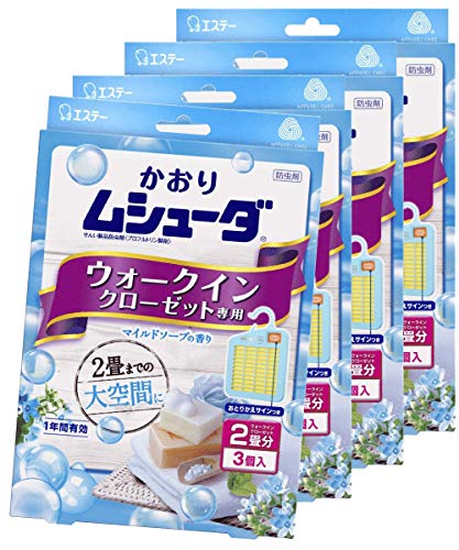 まとめ買いかおりムシューダ 1年間有効 防虫剤 ウォークインクローゼット専用 3個入 マイルドソープの香り×4個
