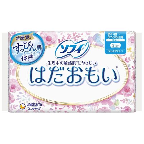 まとめ買いソフィ はだおもい ふつうの日用 羽なし 21cm 32コ入(unicharm Sofy)×4個