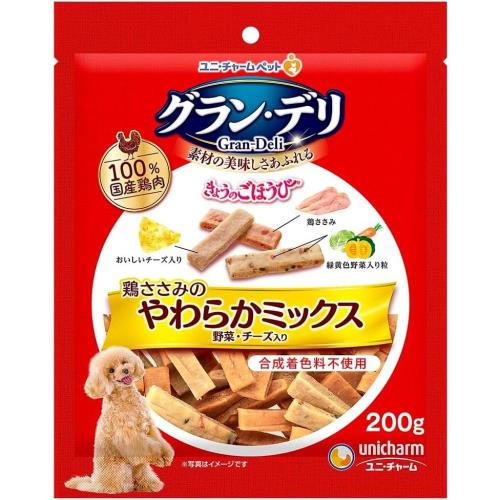 （まとめ買い）ユニ・チャーム グラン・デリ きょうのごほうび 鶏ささみのやわらかミックス 野菜・チーズ入り 200g 犬用おやつ ×10