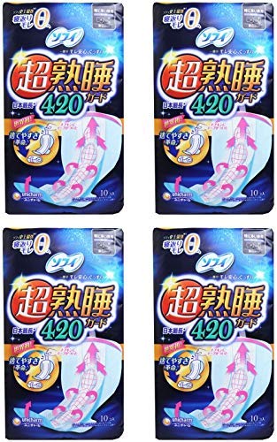 まとめ買いソフィ 超熟睡ガード 420 10枚(くるっとテープつき)〔生理用ナプキン 夜用〕×4個