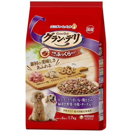 グラン・デリ ドッグフード ふっくら仕立て ビーフ・さつまいも・鶏ささみ・緑黄色野菜・小魚・角切りビーフ粒入り 1.7kg