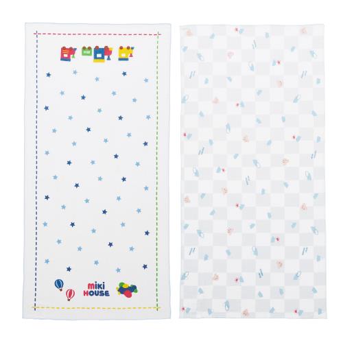 ミキハウス ガーゼタオルセット 沐浴 お風呂 ガーゼ タオル 2枚組 綿100％ 日本製 35×70cm 出産準備 男の子 女の子 ベビー キッズ 赤ちゃん ベビー服 46-8339-380 ブルー