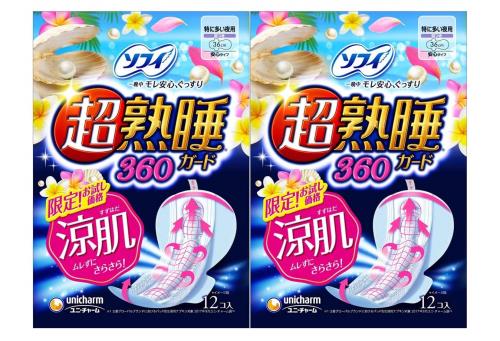 まとめ買いソフィ 超熟睡ガード 涼肌 360 特に多い日の夜用 羽つき 36cm 12コ入×2個パック(unicharm Sofy)