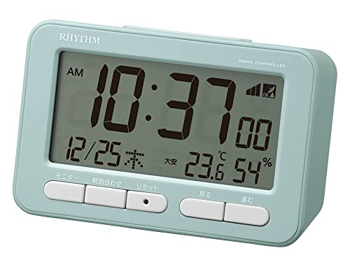 リズム(RHYTHM) 目覚まし時計 電波時計 電子音 アラーム (スヌーズ 付) 温度計 湿度計 カレンダー ブルー 7.8×12×5.4cm フィットウェーブ D234 8RZ234SR04