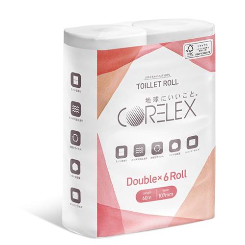 アイリスプラザ コアレックス トイレットペーパー ダブル 60m×6ロール (6ロールで12ロール分) 日本製 長さ2倍巻き