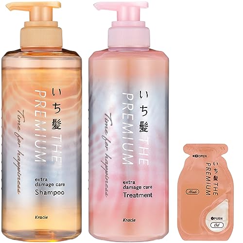 いち髪 THE PREMIUM プレミアム シャンプー トリートメント セット (ハピネス) 480ml+480g オイルマスク付き ヘアケア ダメージケア 温泉水
