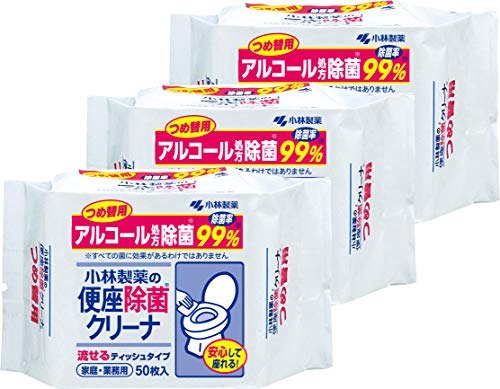 まとめ買い小林製薬の便座除菌クリーナ 流せるシート アルコール除菌 トイレ掃除に 詰め替え用 50枚×3個