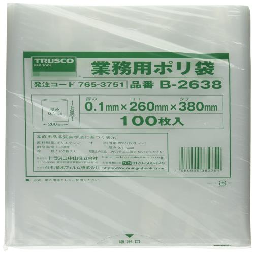 TRUSCO(トラスコ) 厚手ポリ袋 縦380×横260×t0.1 透明 100枚入 B-2638